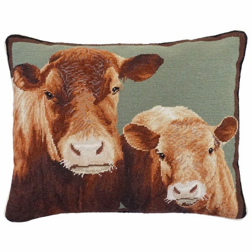 Cow & Calf Needlepoint Pillow