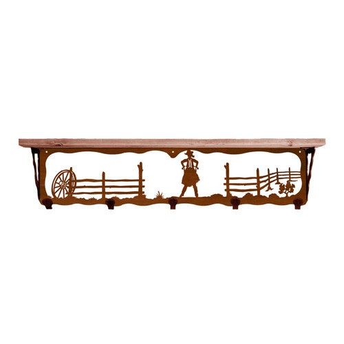 Cowgirl 34 Inch Pine Hook Shelf