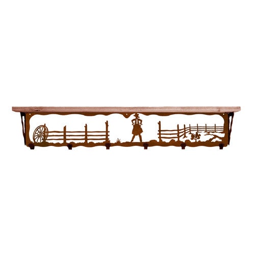 Cowgirl 42 Inch Pine Hook Shelf