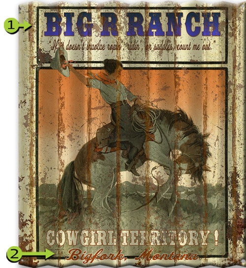 Cowgirl Territory Personalized Corrugated Metal Sign
