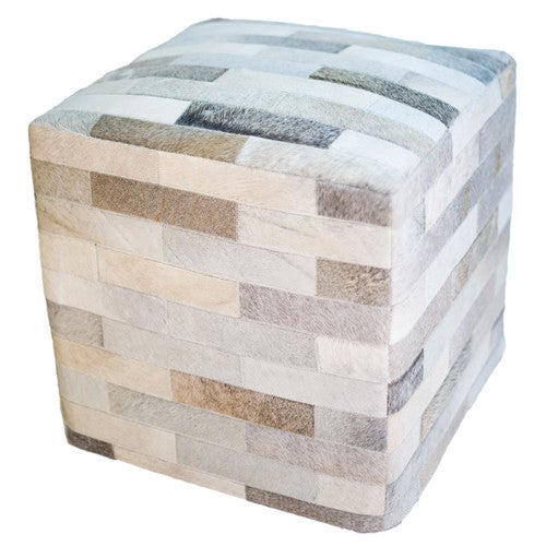 Cowhide Mosaic Ottoman - Gray