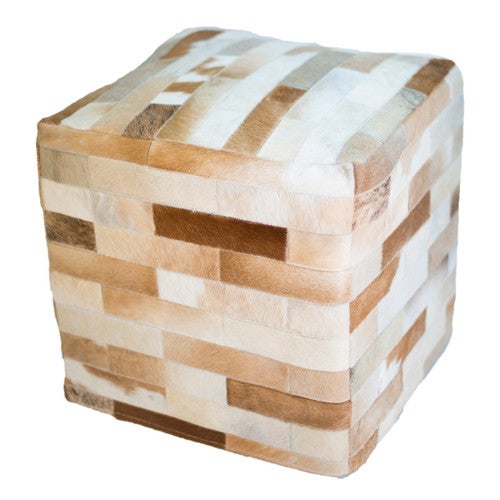 Cowhide Mosaic Ottoman - Light Brown