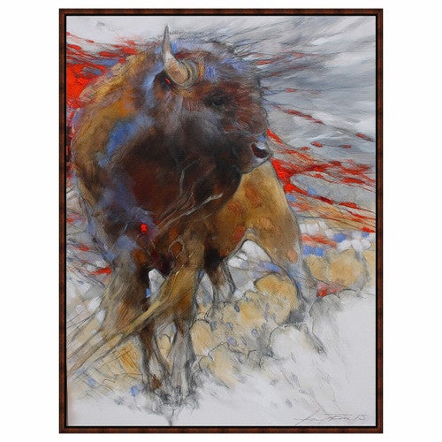 Crimson Bison Framed Canvas