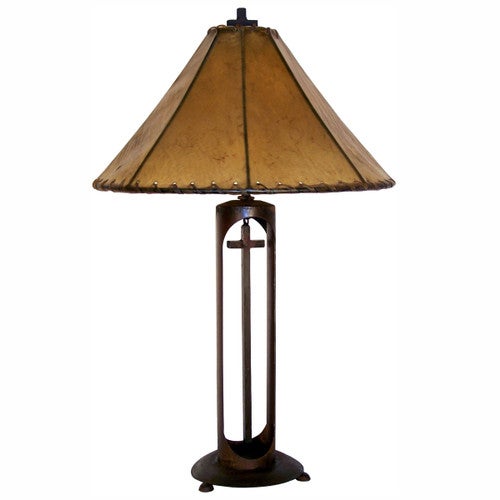 Cross Arch Lamp with 20-Inch Light Brown Rawhide Shade