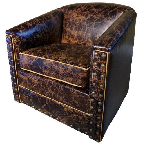 Studded Distressed Leather Swivel Glider
