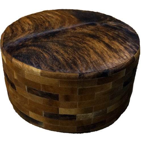 Dark Brown Round Cowhide Ottoman - 36 Inch