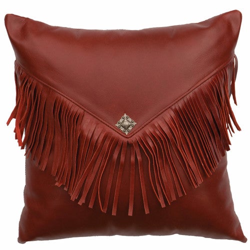 Dark Red Leather Fringed Concho Pillow