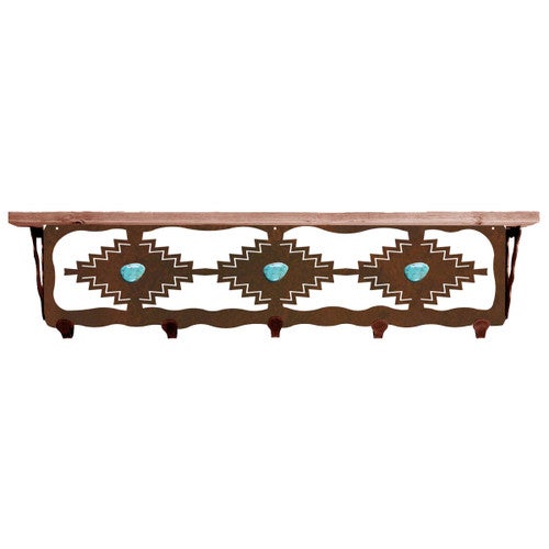 Desert Diamond Shelf/Coat Rack with Turquoise - 34 Inch