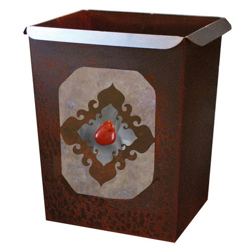 Southwest Diamond Waste Basket with Red Jasper Stone