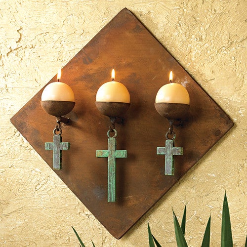Diamond Candle Holder with Turquoise Crosses w/ 3 CLA-008-1