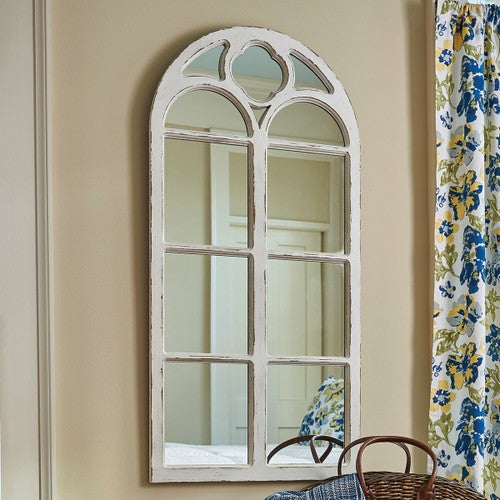 Distressed White Window Mirror