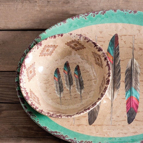 Feather Design Melamine Bowls - Set of 4