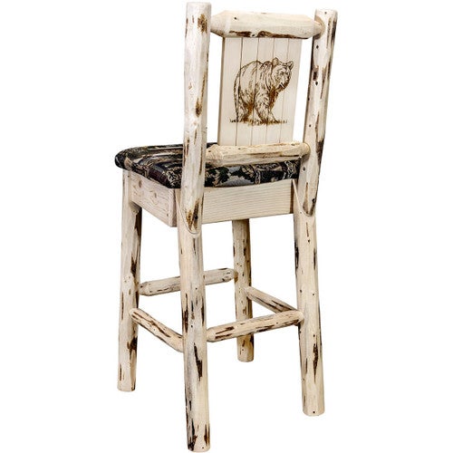 Frontier Barstool with Back & Laser-Engraved Bear Design