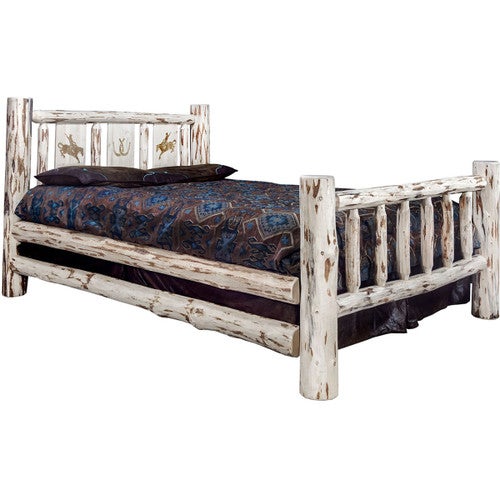 Frontier Bed with Laser-Engraved Bronc Design - Queen