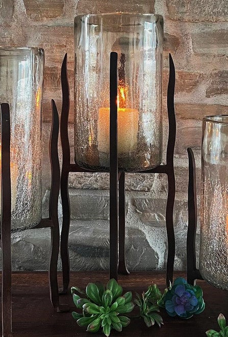 Granulated Clear Glass Cylinder on Tower Base - Large