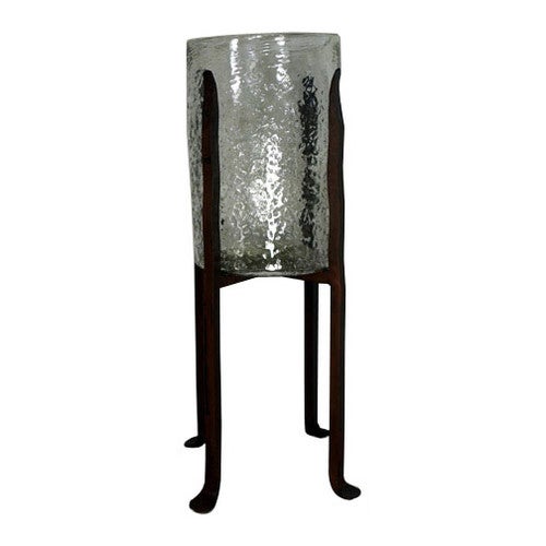 Granulated Clear Glass Cylinder on Tower Base - Large
