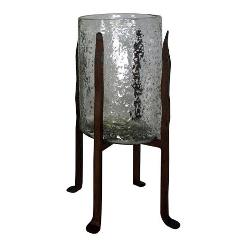 Granulated Clear Glass Cylinder on Tower Base - Medium