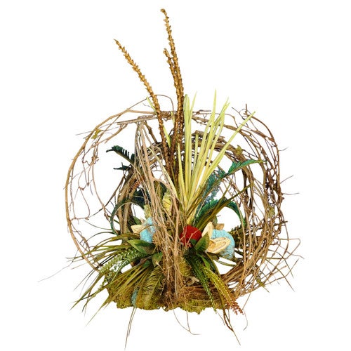 Grapevine and Pod Centerpiece with Red and Turquoise Accents