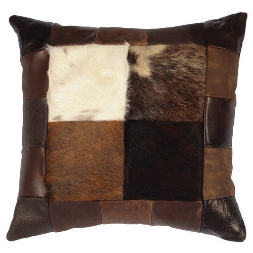 Hair on Hide & Leather Collage Square Pillow with Fabric Back