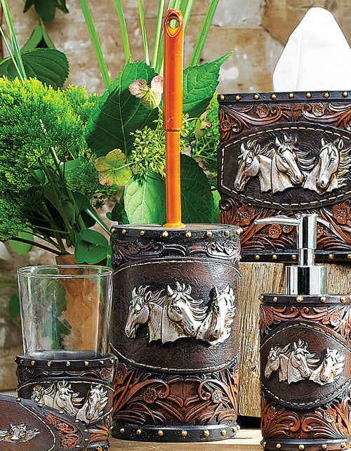 Horse Tooled Leather Toilet Brush