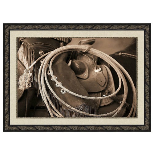 Horseback Cowgirl's Lasso Framed Canvas