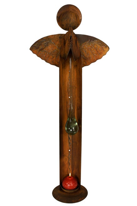 Iron Angel Tabletop Candle Holder with Glass Teardrop - Large
