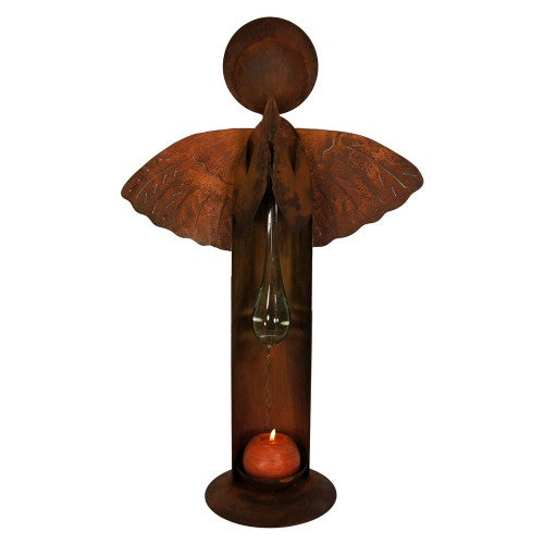Iron Angel Tabletop Candle Holder with Glass Teardrop - Small