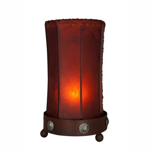 Iron Clavo Accent Lamp with Amber Rawhide Cylinder Shade