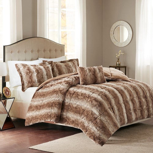 Jackson Tan Faux Fur Bed Set - King