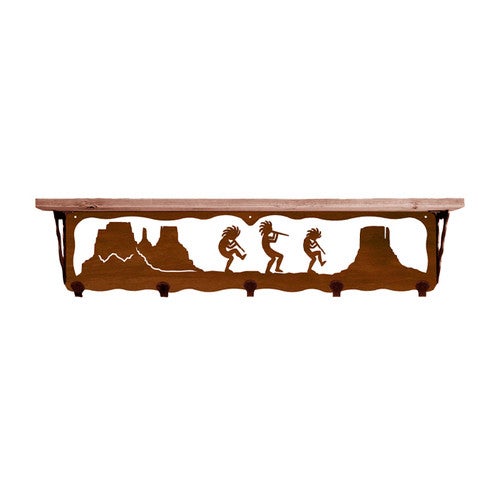 Kokopelli 34 Inch Pine Hook Shelf