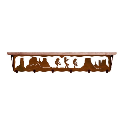 Kokopelli 42 Inch Pine Hook Shelf