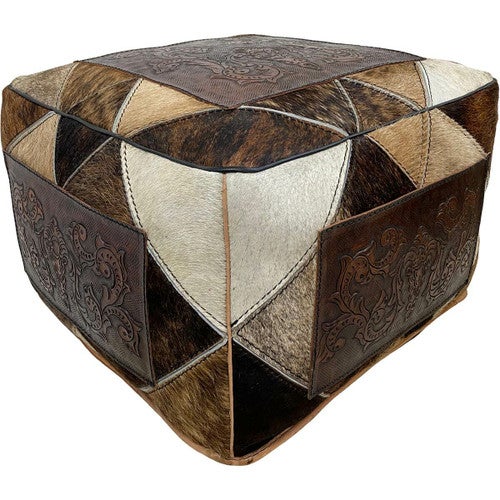 Large Square Hair on Hide Ottoman - Patchwork Colonial