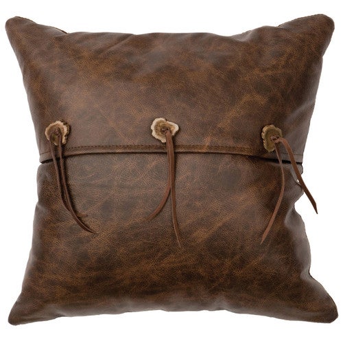 Leather Pillow with Antler Buttons - Fabric Back