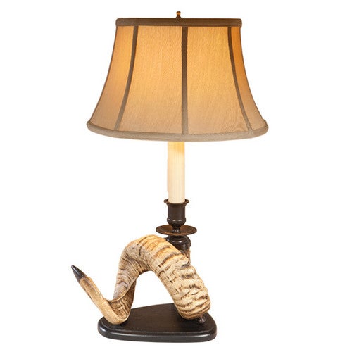 Left Facing Ram Horn Table Lamp with Linen Shade