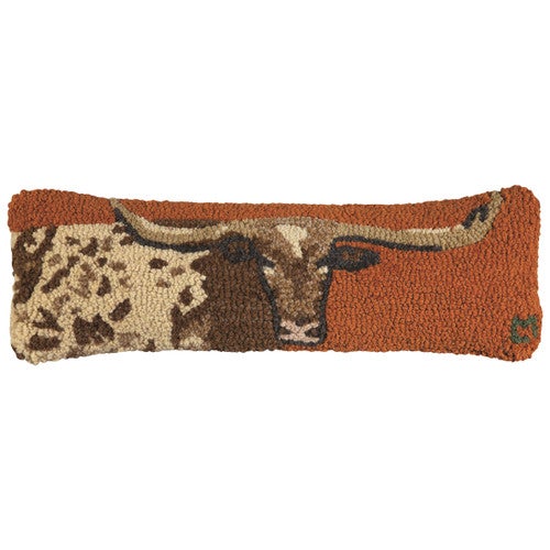 Longhorn Hooked Wool Pillow - 8 x 24