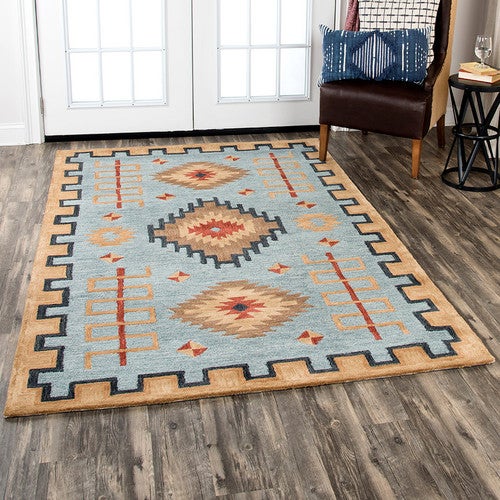 Mesa Tribal Light Blue Rug - 10 x 13