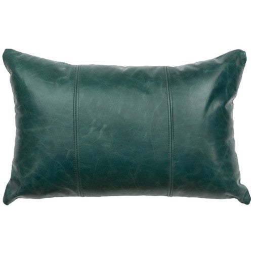 Mountain Sierra Peacock Leather Pillow with Fabric Back