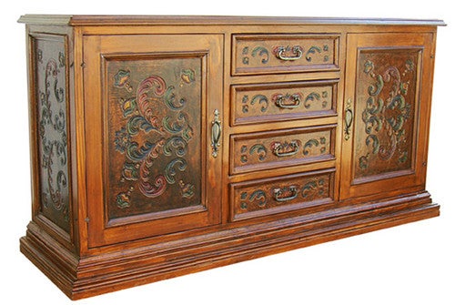 Fleur de Lys Painted Leather Large Buffet
