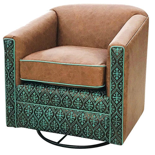 Nuevo Azul Southwestern Leather Swivel Glider