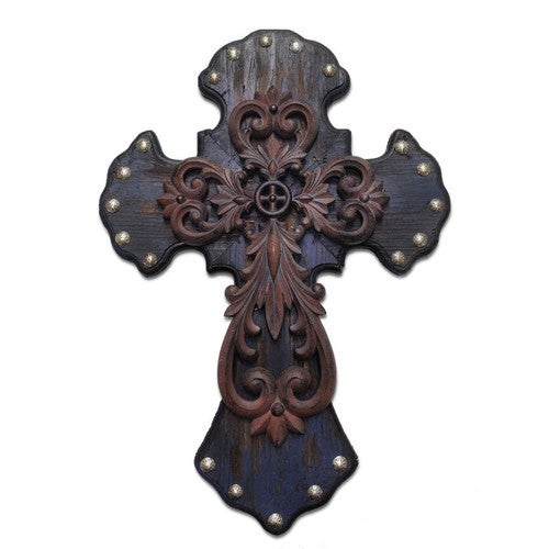 Ornate Distressed Blue & Metal Cross