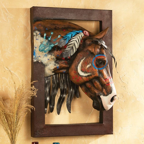 Painted Warrior Horse 3-D Wall Sculpture
