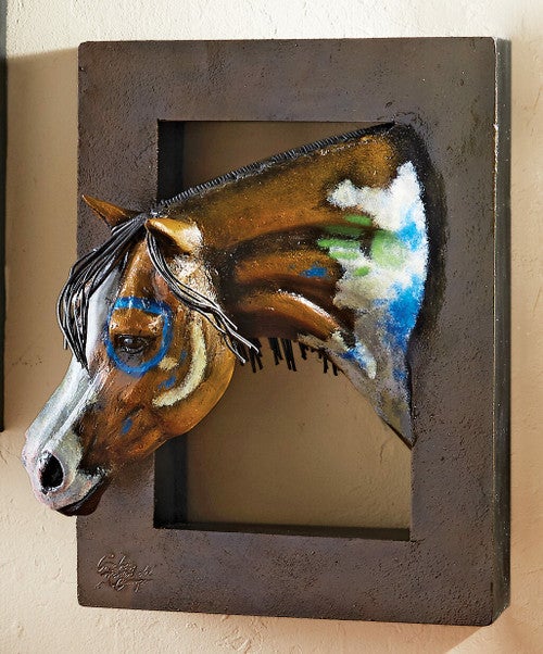 Painted Warrior Horse 3-D Wall Sculpture - Left Facing