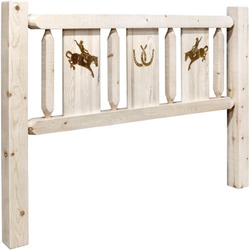 Ranchman's Headboard with Laser-Engraved Bronc Design - Full