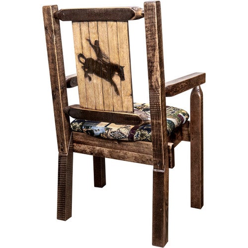 Ranchman's Woodland Upholstery Captain's Chair with Laser-Engraved Bronc Design