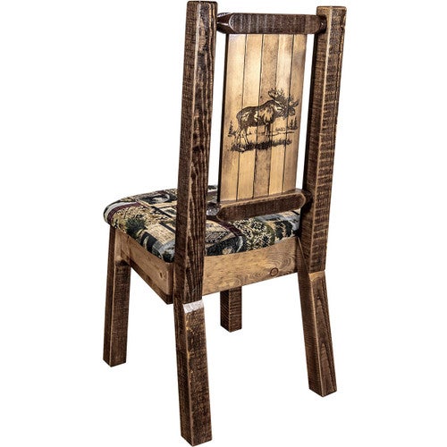 Ranchman's Woodland Upholstery Side Chair with Laser-Engraved Moose Design
