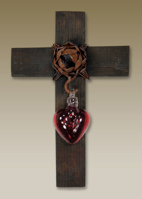 Red Glass Heart Wall Cross - Small