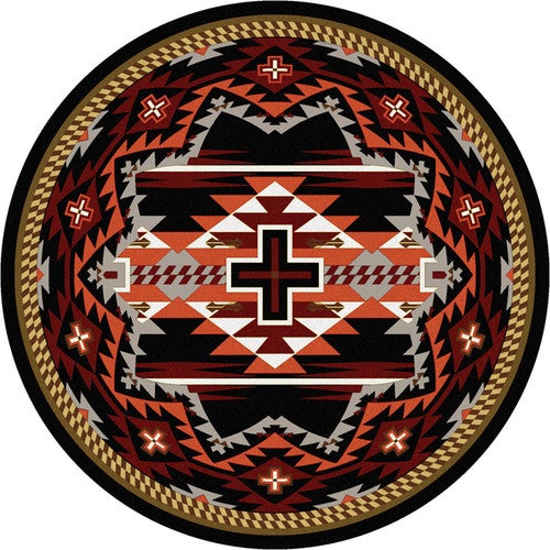 Rustic Cross Black Southwestern Rug - 8 Foot Round