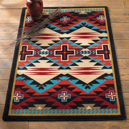 Rustic Cross Blue Southwestern Rug - 4 x 5