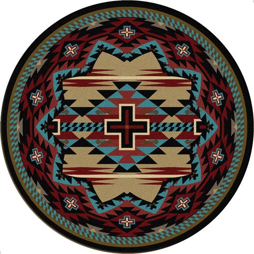 Rustic Cross Blue Southwestern Rug - 8 Ft. Round
