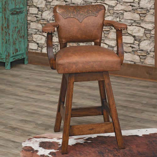 Saddleman Tooled Leather Barstool